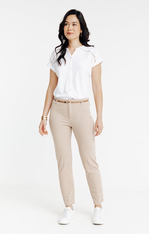 Pantalon slim 7/8 en maille et ceinture