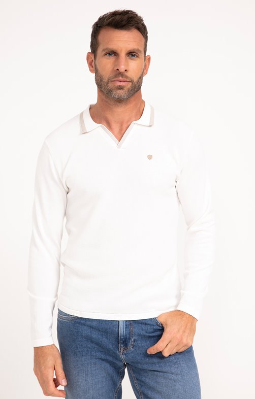 Pull col polo uni Creme