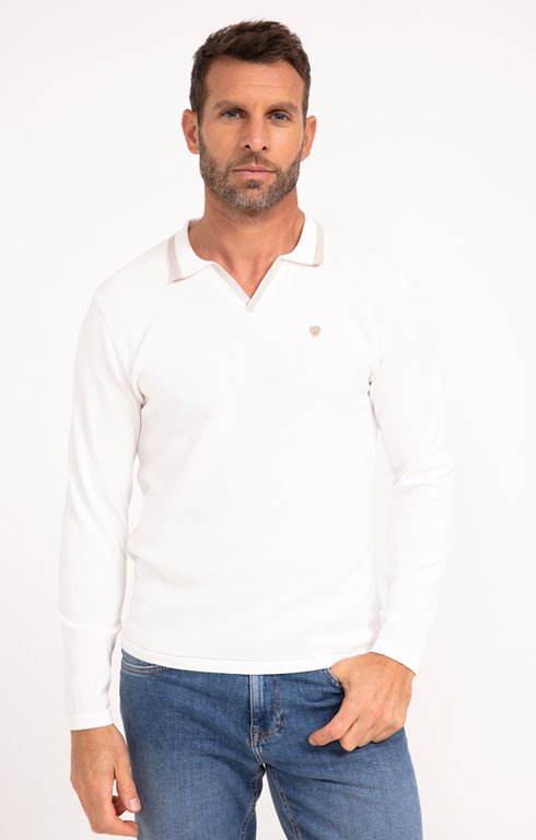 Pull col polo uni Creme