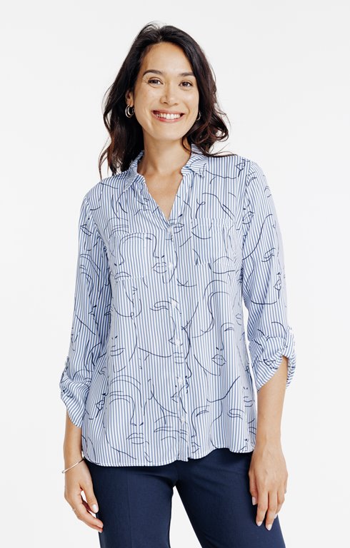 Chemise rayée imprimé visage