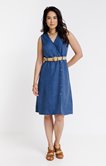 Robe midi unie avec ceinture rafia