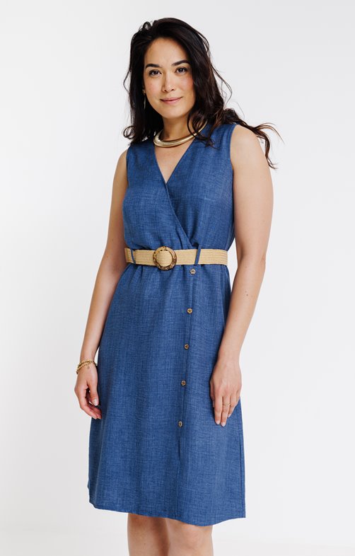 Robe midi unie avec ceinture rafia