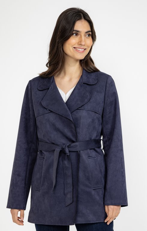 Trench court ceinture suédine