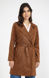 Trench long ceinture en suédine
