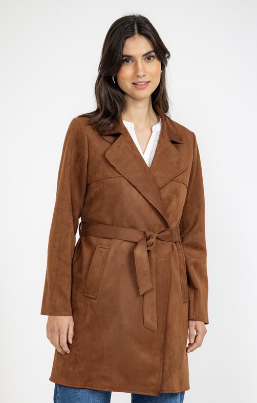 Trench long ceinture en suédine