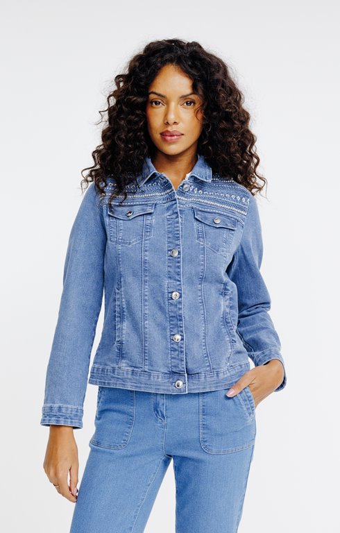 Veste en denim délavée brodée