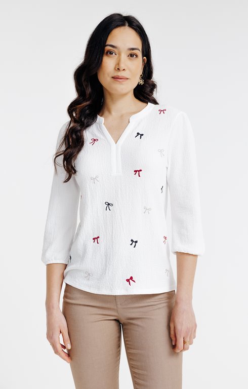 Tee-shirt brodé manches 3/4