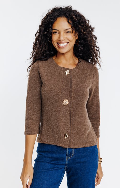 Cardigan uni manches 3/4