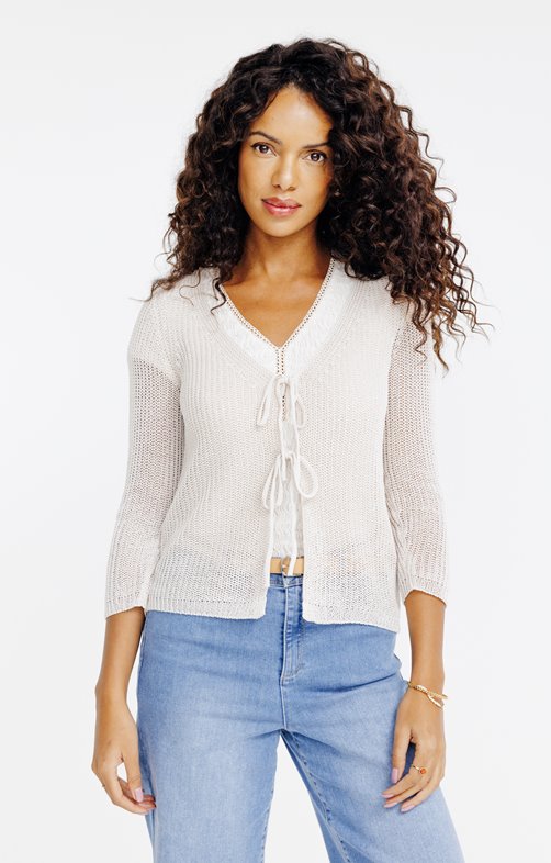 Cardigan uni manches 3/4