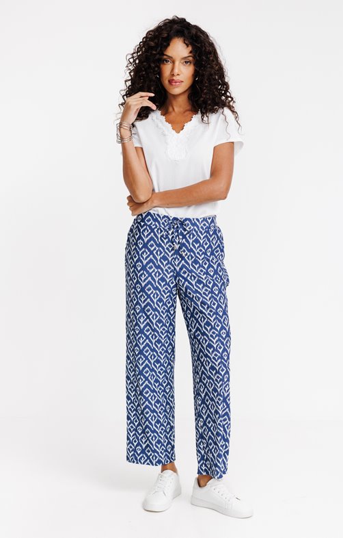 Pantalon maille large plissé imprimé