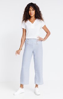 Pantalon fluide rayé détail pont