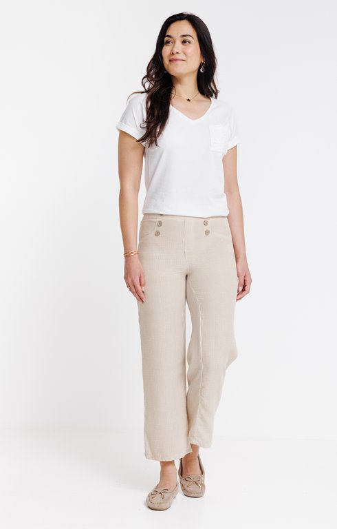 Pantalon fluide rayé détail pont