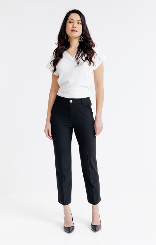 Pantalon coupe droite bouton fantaisie