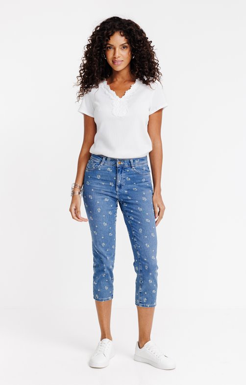 Pantalon mi mollet imprimé fleur