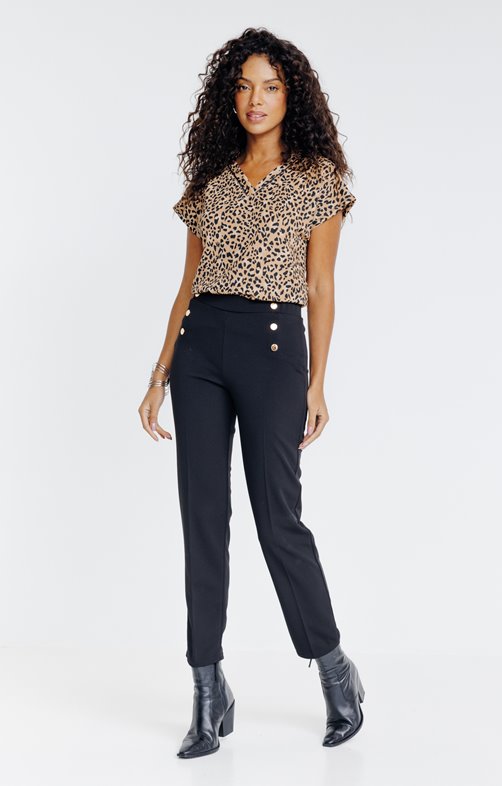 Pantalon maille pressions dorées