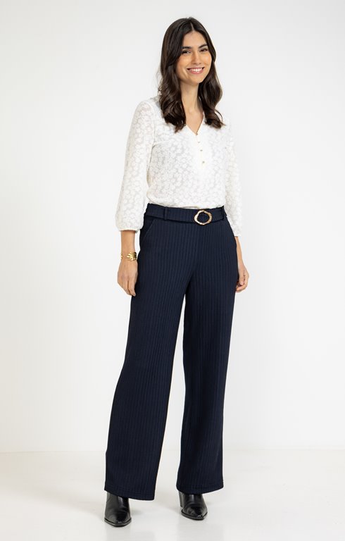 Pantalon maille plissée boucle fantaisie