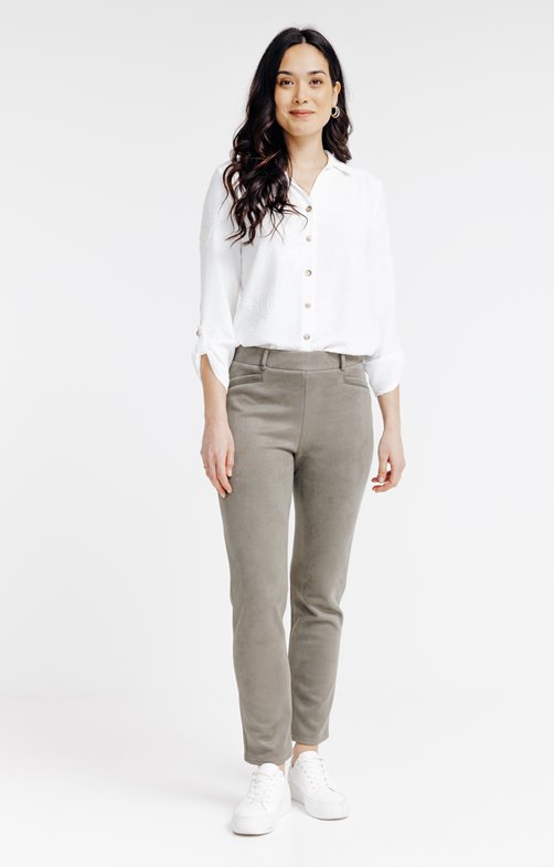 TREGGING EN SUEDINE DETAILS PIPING LUREX