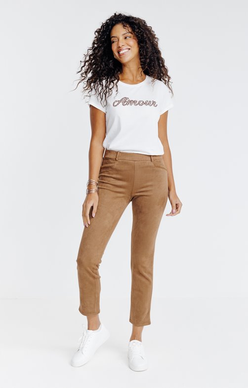 TREGGING EN SUEDINE DETAILS PIPING LUREX