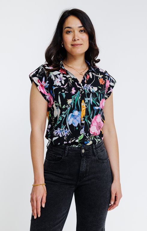 Chemise manches courtes imprimée fleurie