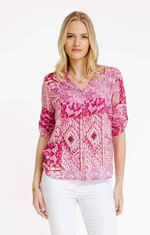 Blouse boutonnée imprimée patch