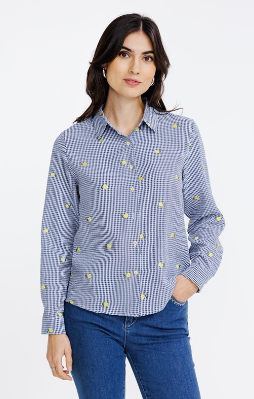 Chemise vichy avec broderie citron