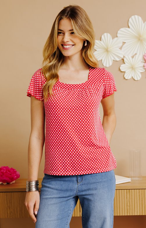 Tee-shirt à pois manches courtes