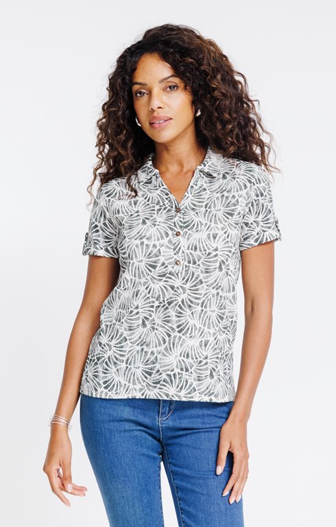 Tee-shirt col polo imprimé bicolore