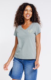 Tee-shirt uni coeur léopard