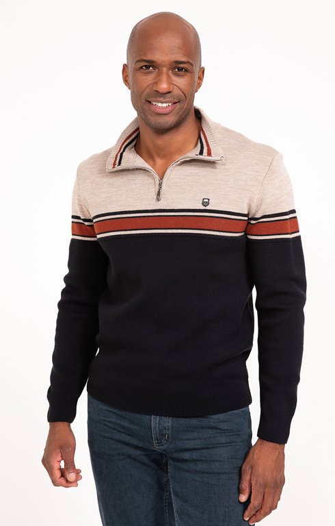 Pull col rond rayé Brique