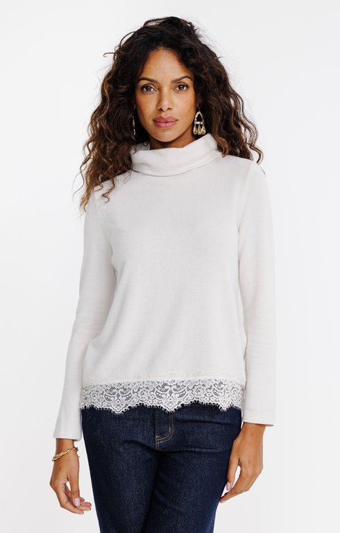 Tee-shirt col montant et dentelle