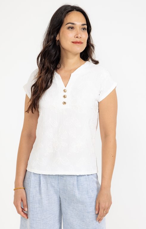 Tee-shirt uni brodé manches courtes