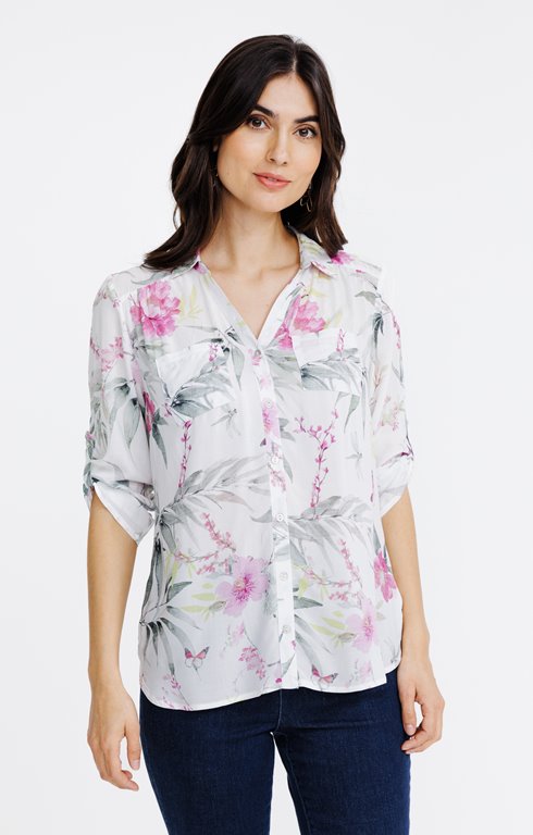 Chemise imprimé fleur et papillon
