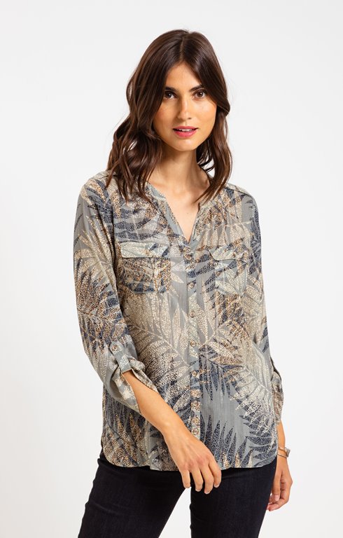 Chemise col mao avec poche patte épaule
