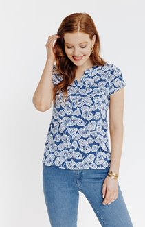 Tee-shirt imprimé fleur col mao