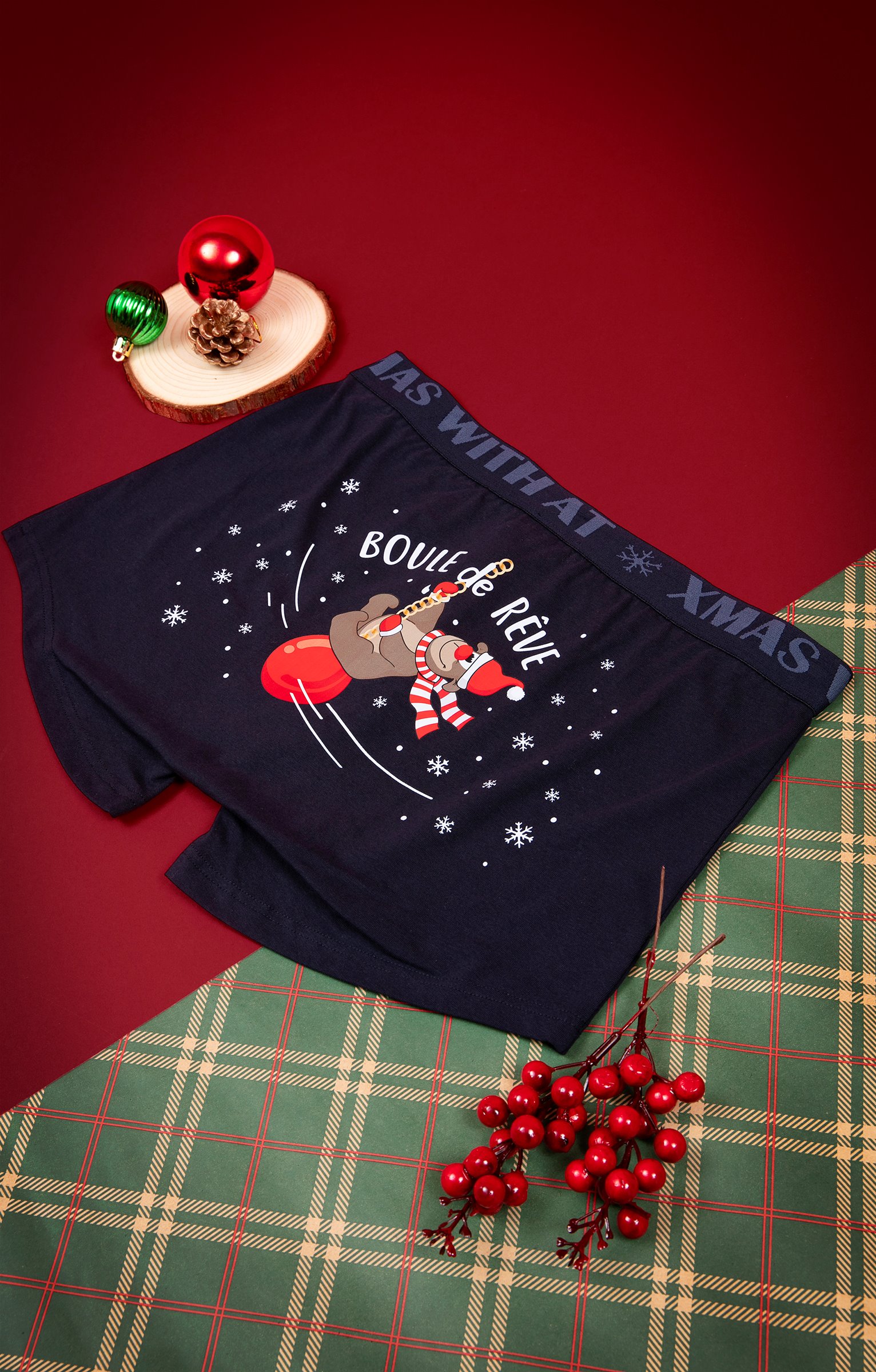 Caleçon De Noël Personnalisé Pour Homme - Boxer En Coton/microfibre, Motifs Rigolos (Père Noël, Renne, Bonhomme De Neige…) - Idéal Cadeau Gag, Fêtes