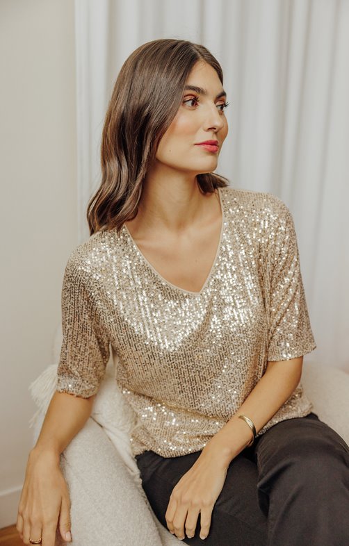 T-SHIRT SEQUINS COL V