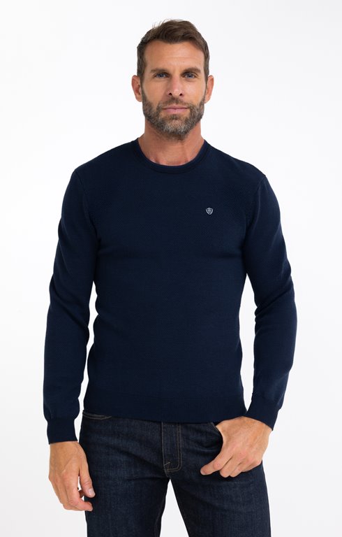 Pull col rond bicolore Marin