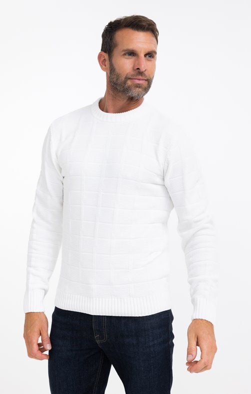 Pull col rond uni jacquard Chenille