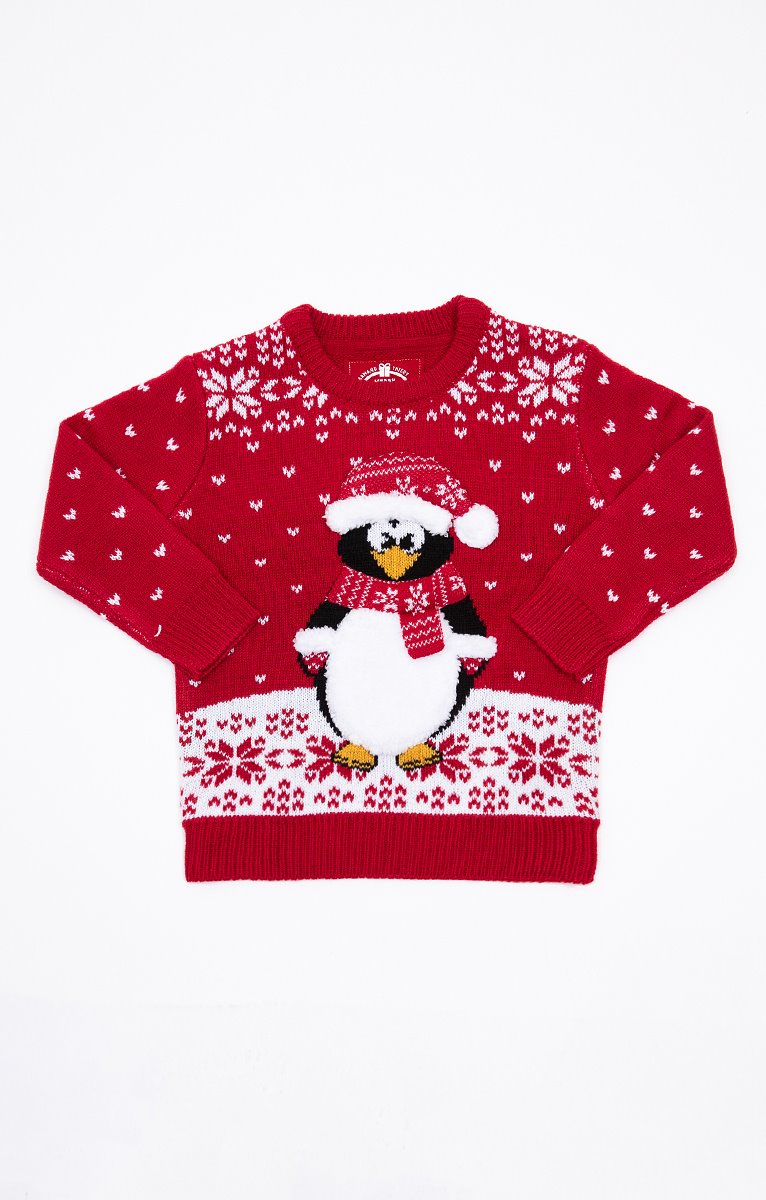 T-Shirt de Noël pour Homme et Femme Rouge avec Pingouin – Pulls de Noel