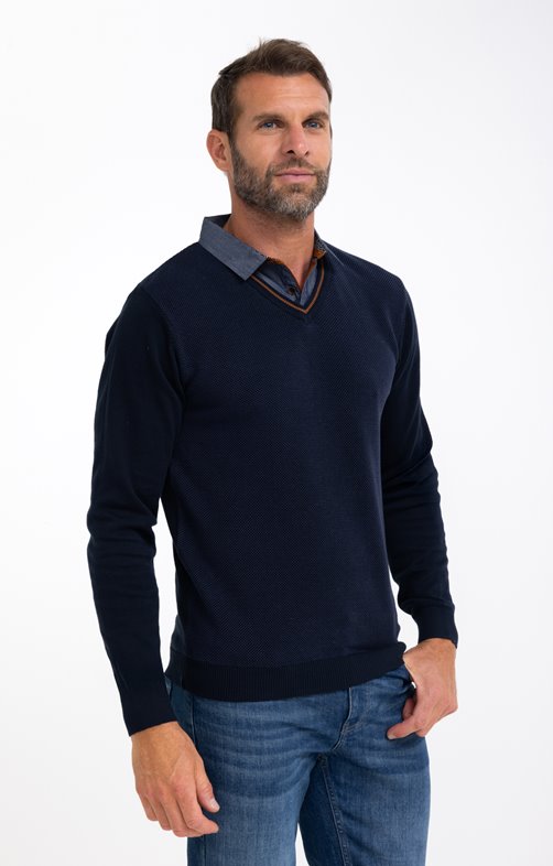 Pull col v chemise Bico
