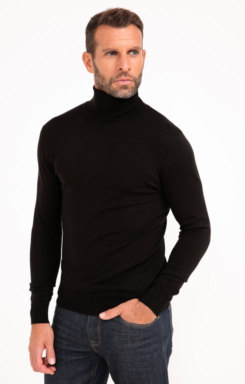 Pull uni col roulé 