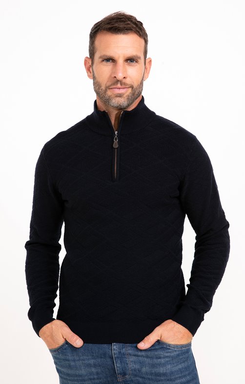 Pull col montant jacquard uni Losange