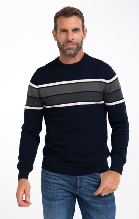 Pull col rond rayé Army