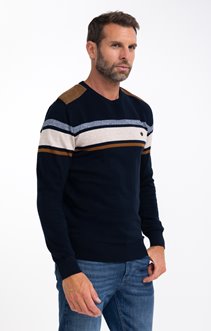 Pull col rond rayé Beige stripe