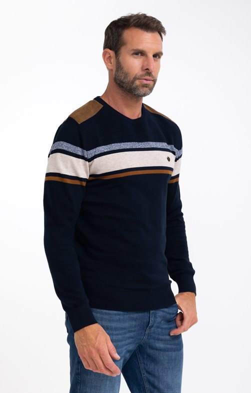 Pull col rond rayé Beige stripe