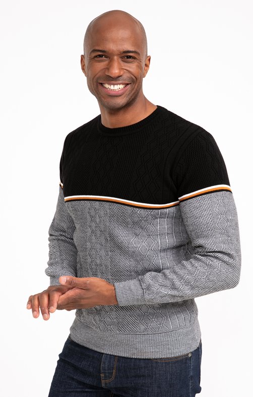 Pull col rond rayé jacquard Frise