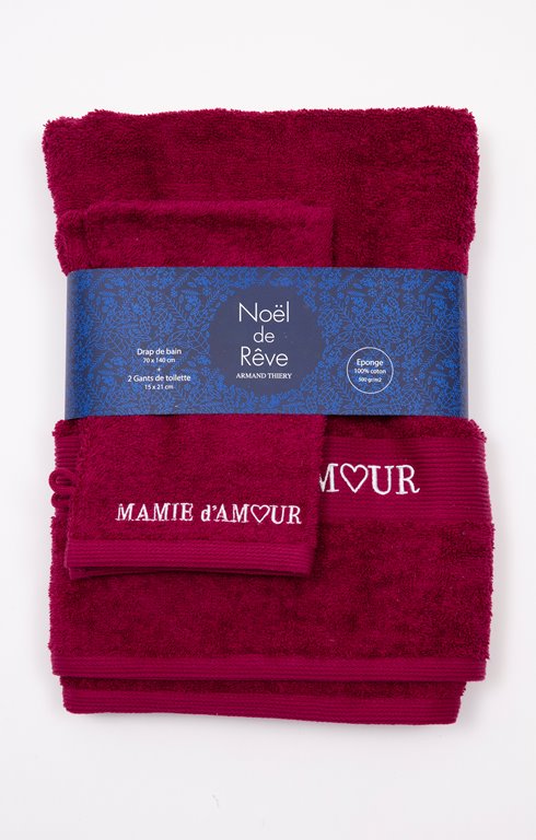 Serviette et gants de toilette mamie