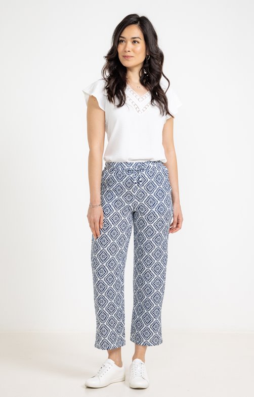Pantalon fluide imprimé ceinturé