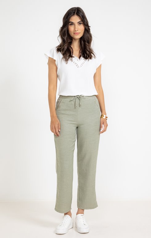 Pantalon fluide coupe large ceinture dos