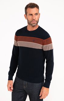 Pull col rond rayé Rouille